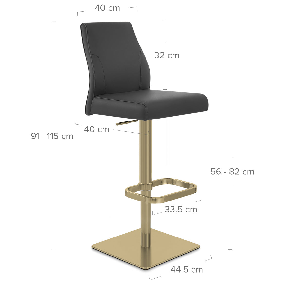 Tabouret de Bar Doré Cuir Véritable - Martello Noir