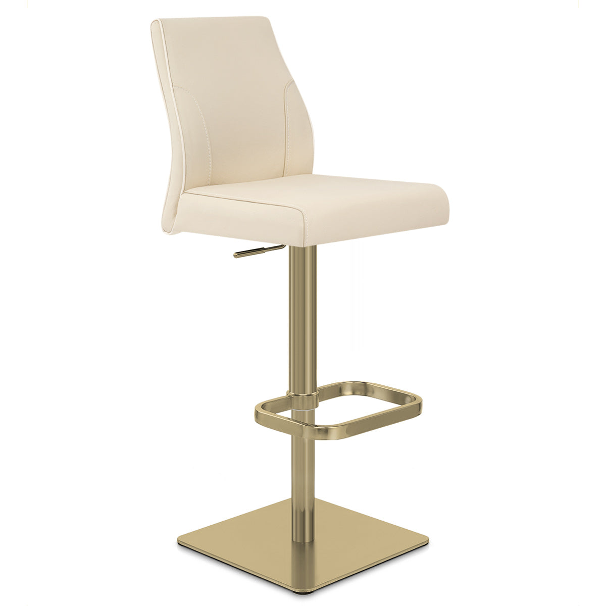 Tabouret de Bar Doré Cuir Véritable - Martello Crème