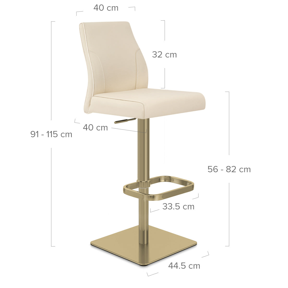 Tabouret de Bar Doré Cuir Véritable - Martello Crème