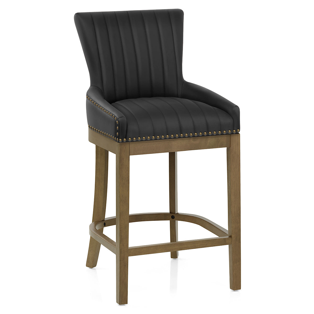 Tabouret de Bar Bois Cuir Véritable - Chiltern Noir