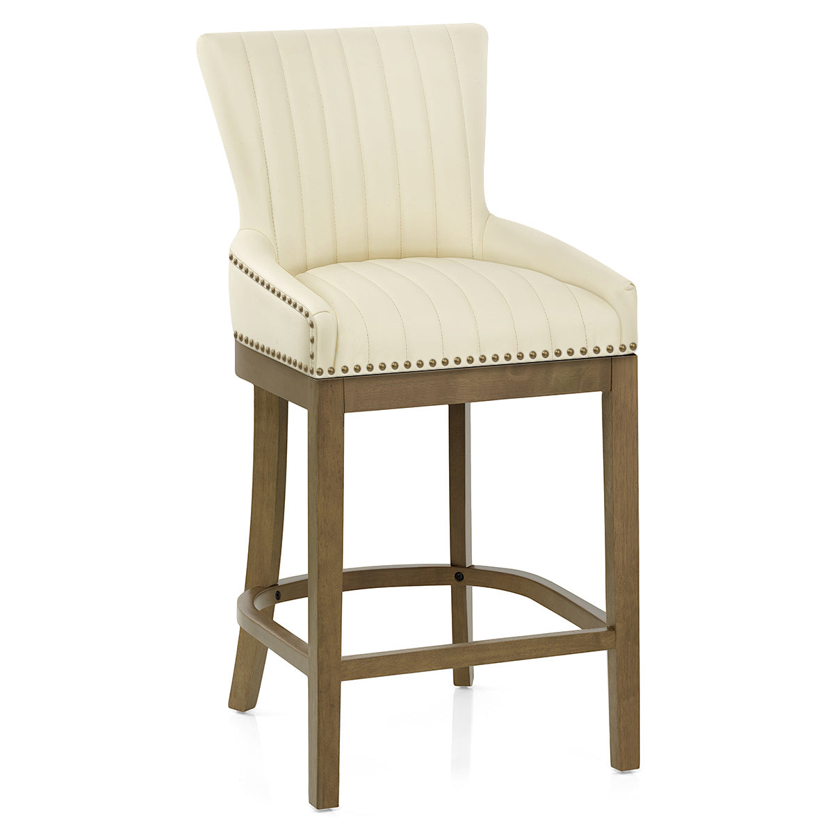 Tabouret de Bar Bois Cuir Véritable - Chiltern Crème