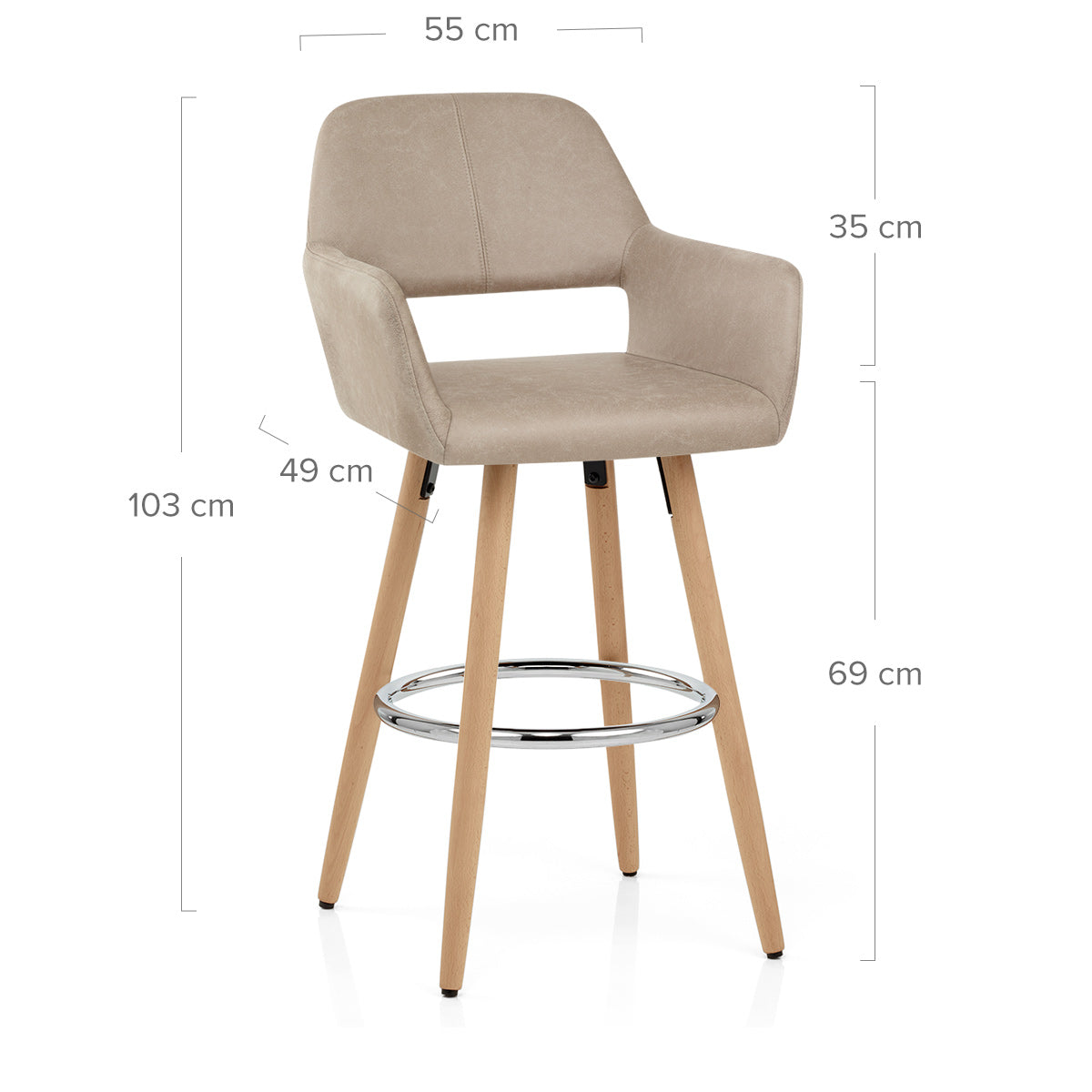 Chaise de Bar Bois Faux Cuir Antique - Kite Taupe