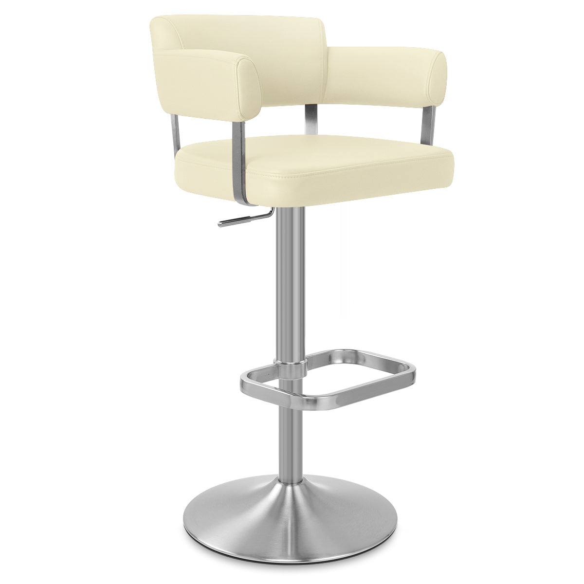 Tabouret de Bar Cuir Véritable Chrome Brossé - Sierra Crème