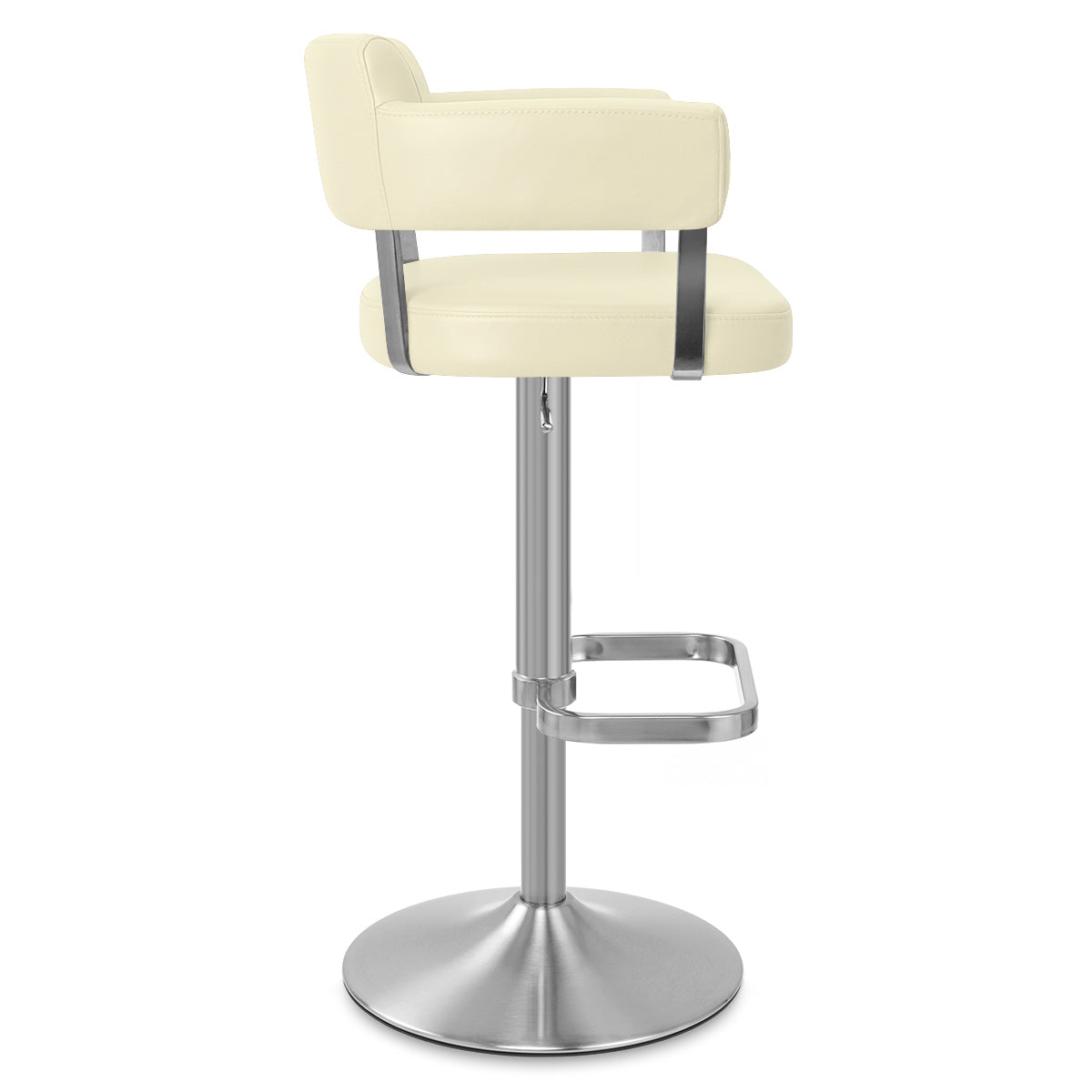 Tabouret de Bar Cuir Véritable Chrome Brossé - Sierra Crème
