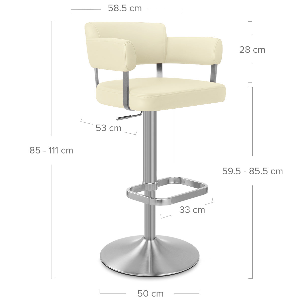 Tabouret de Bar Cuir Véritable Chrome Brossé - Sierra Crème