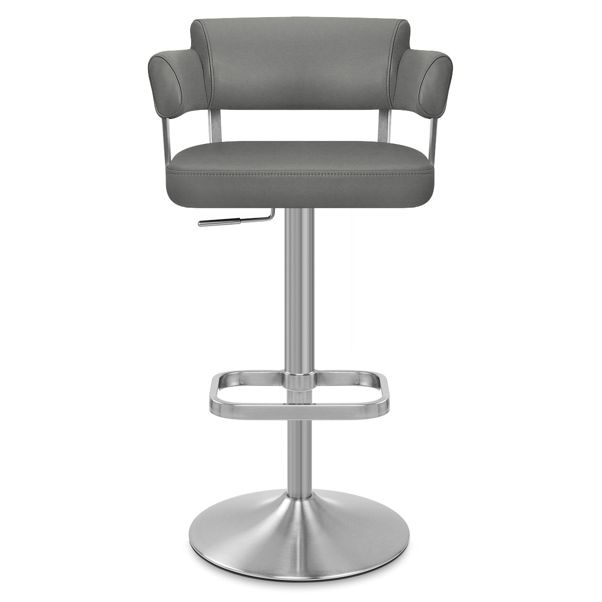 Tabouret de Bar Cuir Véritable Chrome Brossé - Sierra Gris Foncé