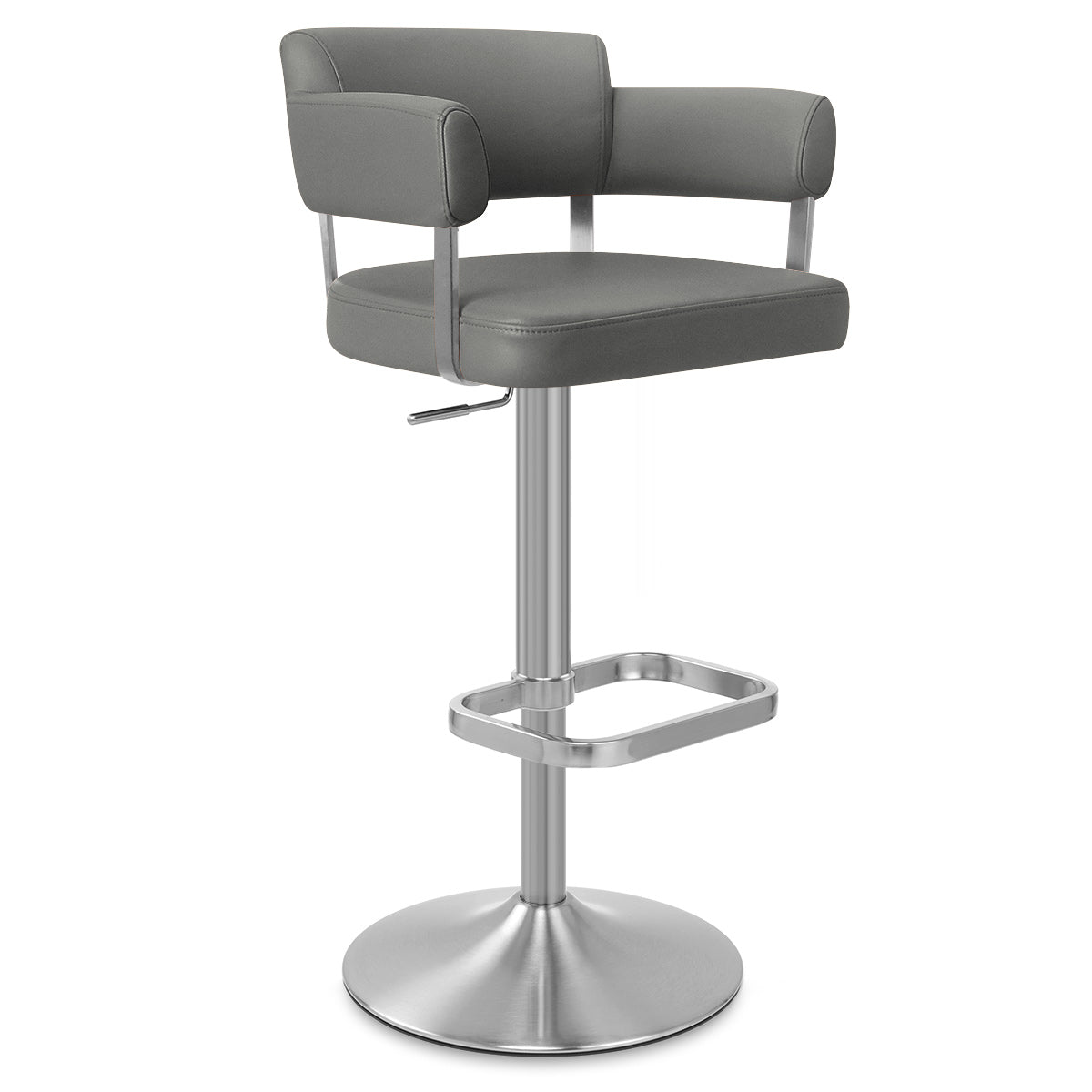 Tabouret de Bar Cuir Véritable Chrome Brossé - Sierra Gris Foncé