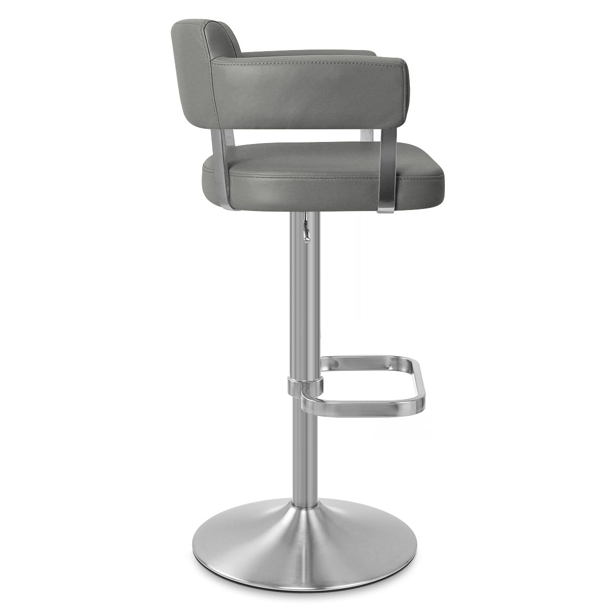Tabouret de Bar Cuir Véritable Chrome Brossé - Sierra Gris Foncé