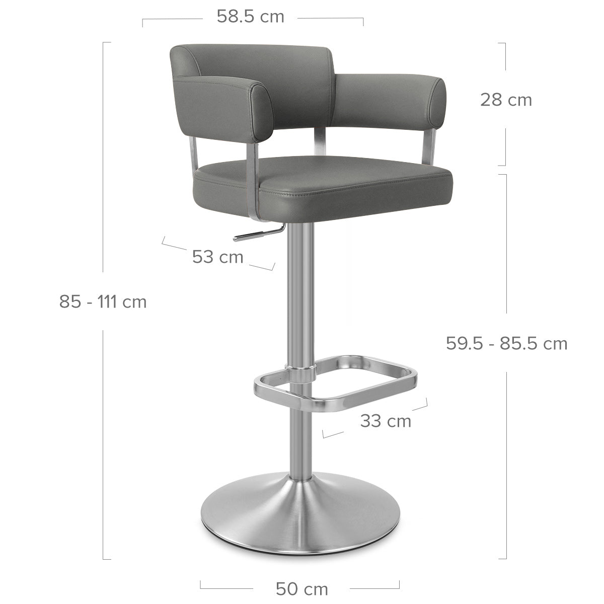 Tabouret de Bar Cuir Véritable Chrome Brossé - Sierra Gris Foncé