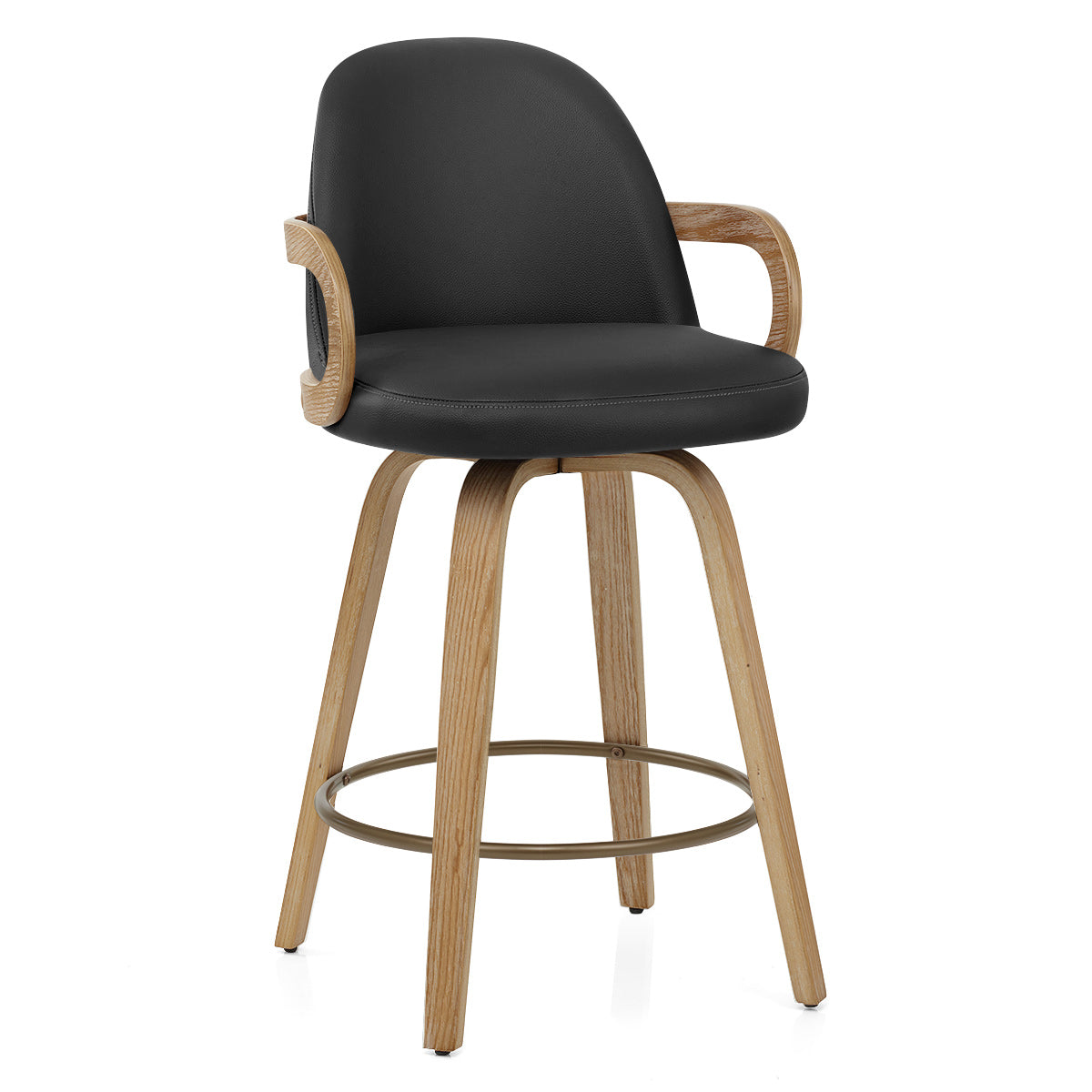 Tabouret de Bar Cuir Véritable Bois - Franco Noir