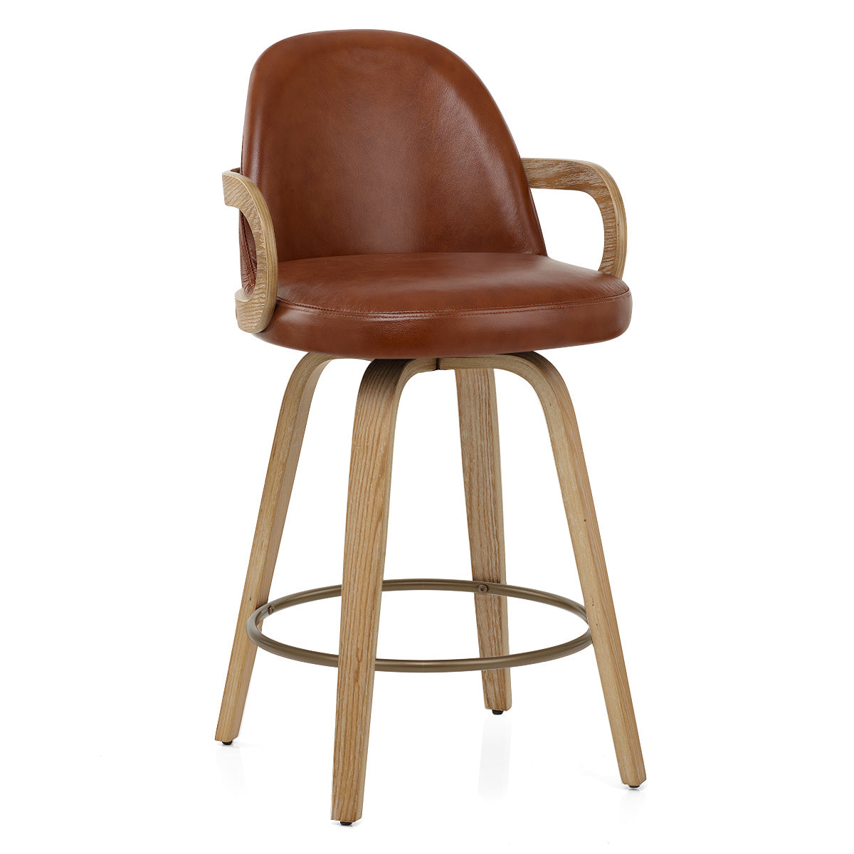 Tabouret de Bar Cuir Véritable Bois - Franco Marron