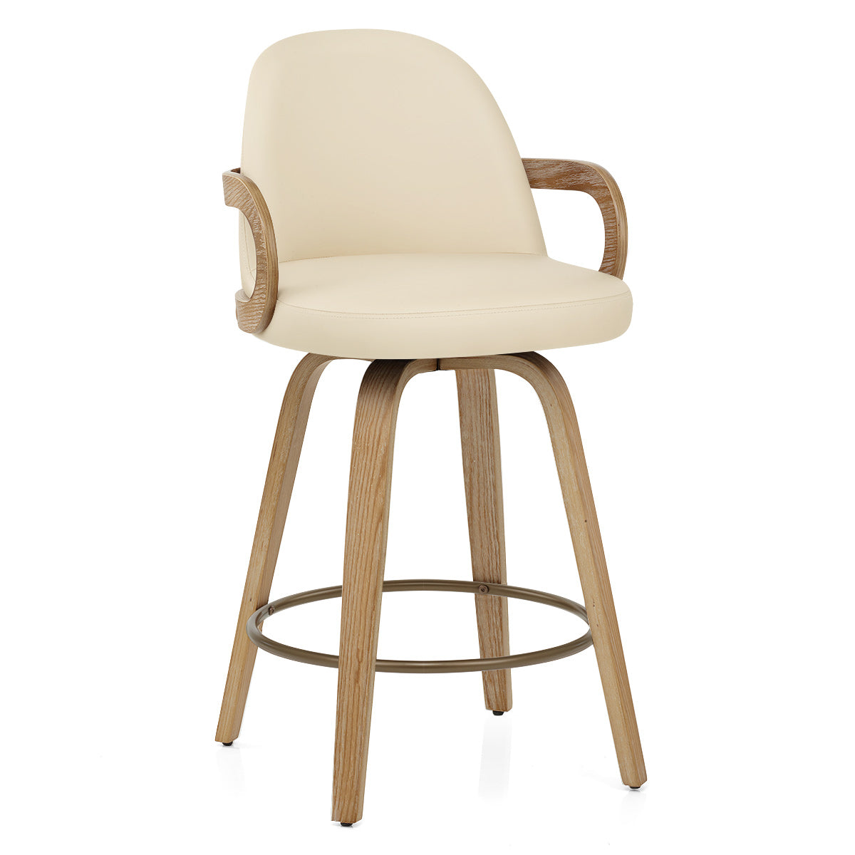Tabouret de Bar Cuir Véritable Bois - Franco Crème