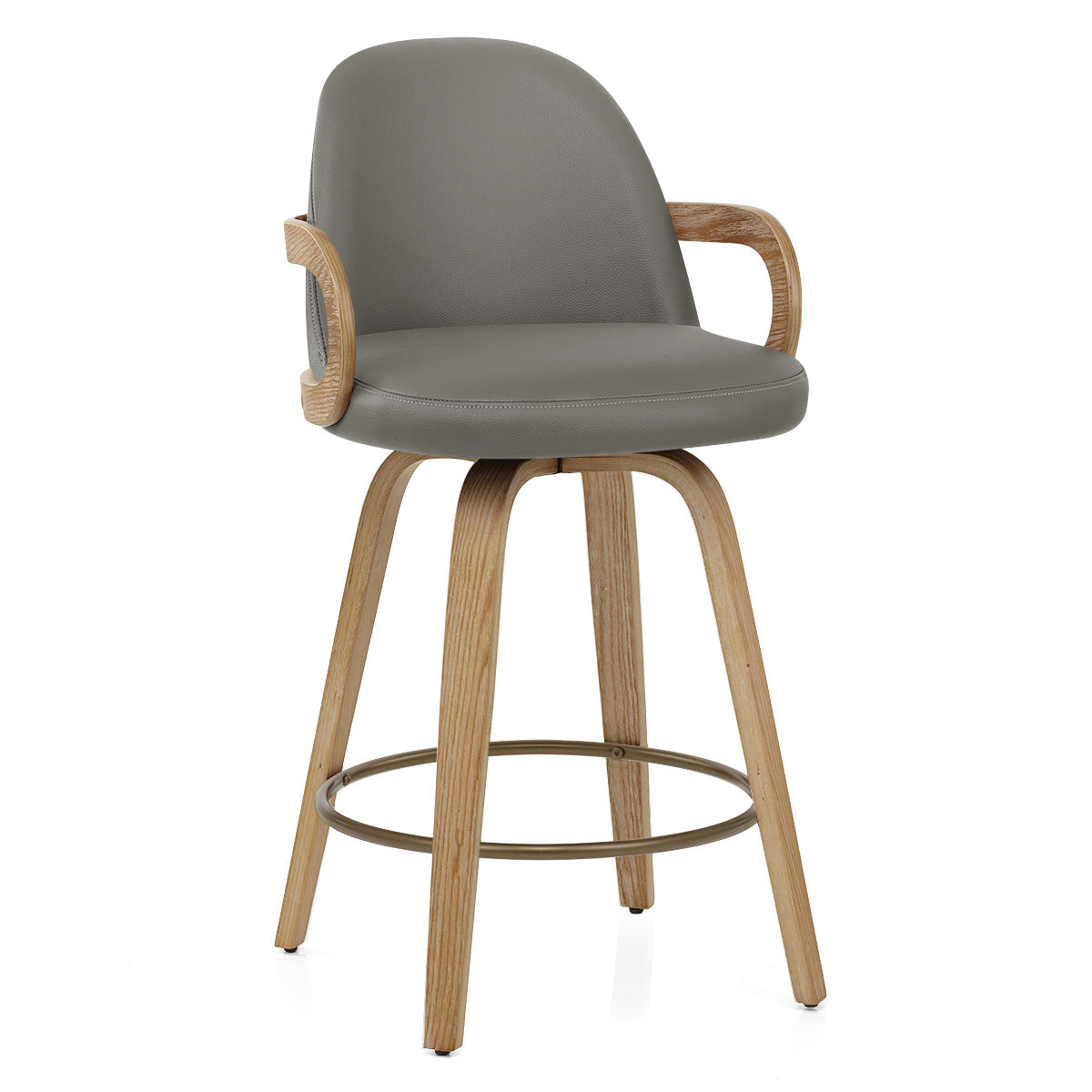 Tabouret de Bar Cuir Véritable Bois - Franco Gris