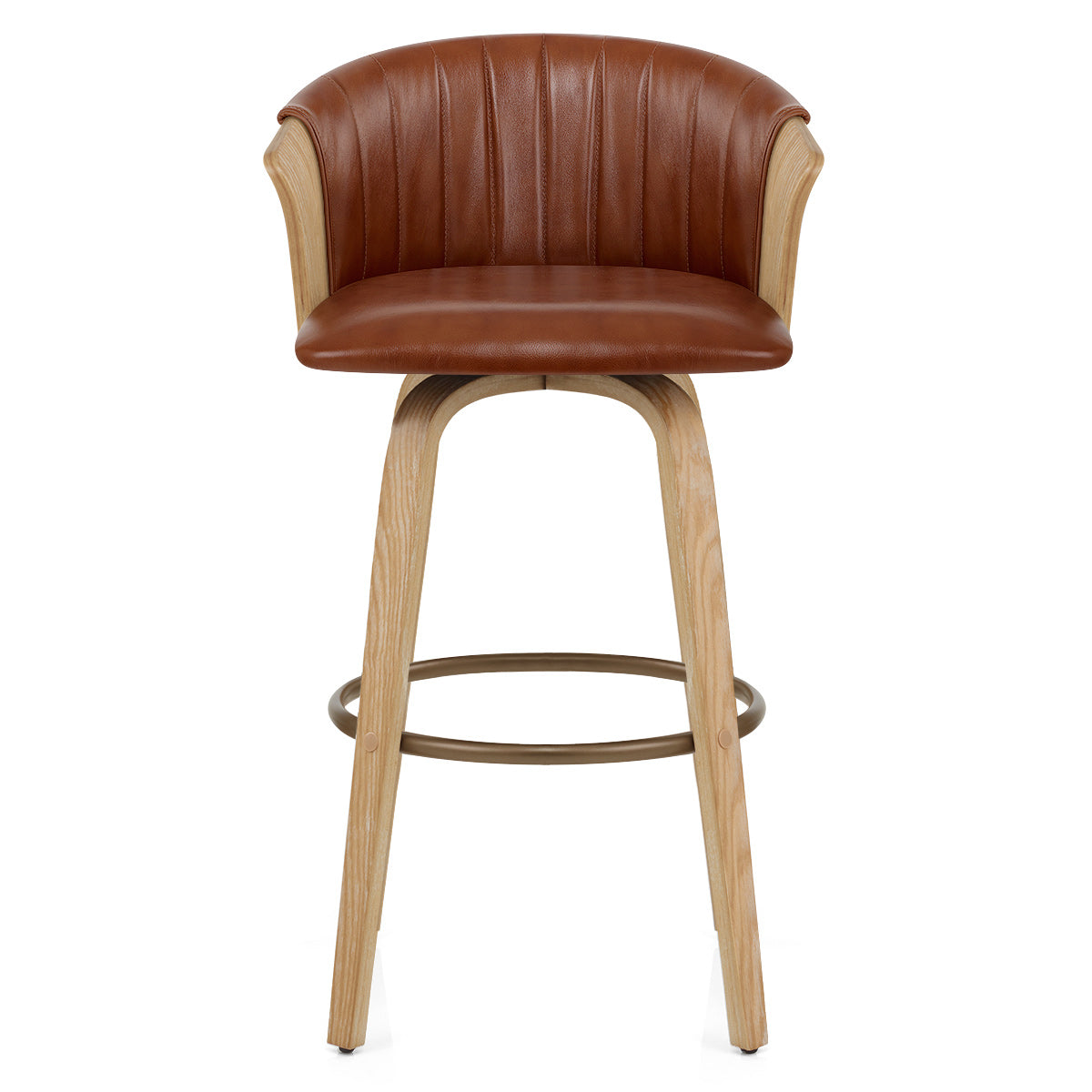 Tabouret de Bar Cuir Véritable Bois - Coral Marron