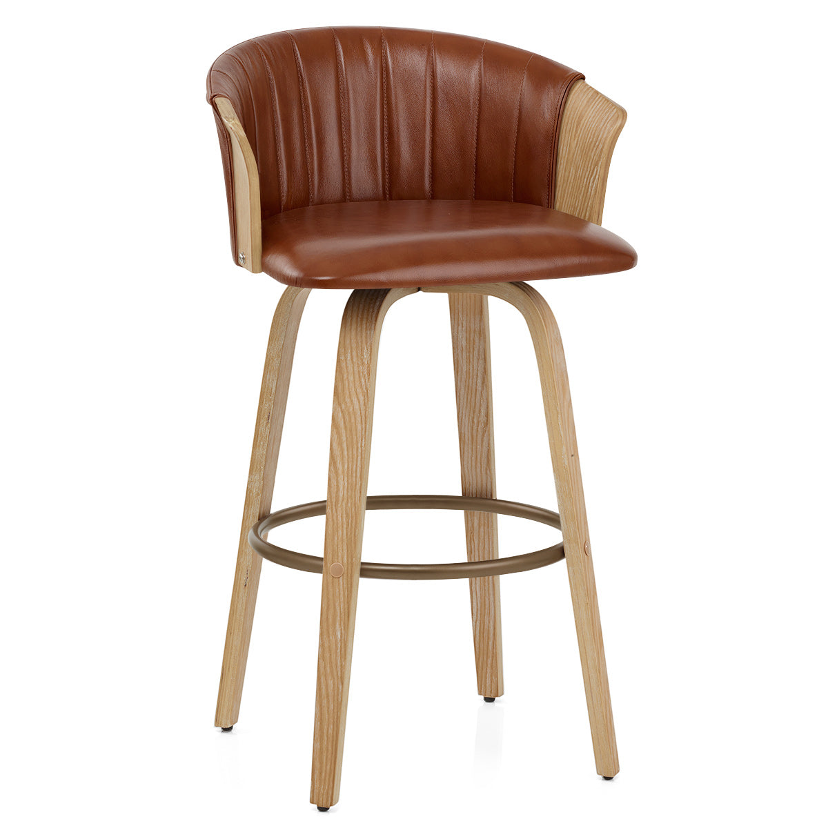 Tabouret de Bar Cuir Véritable Bois - Coral Marron