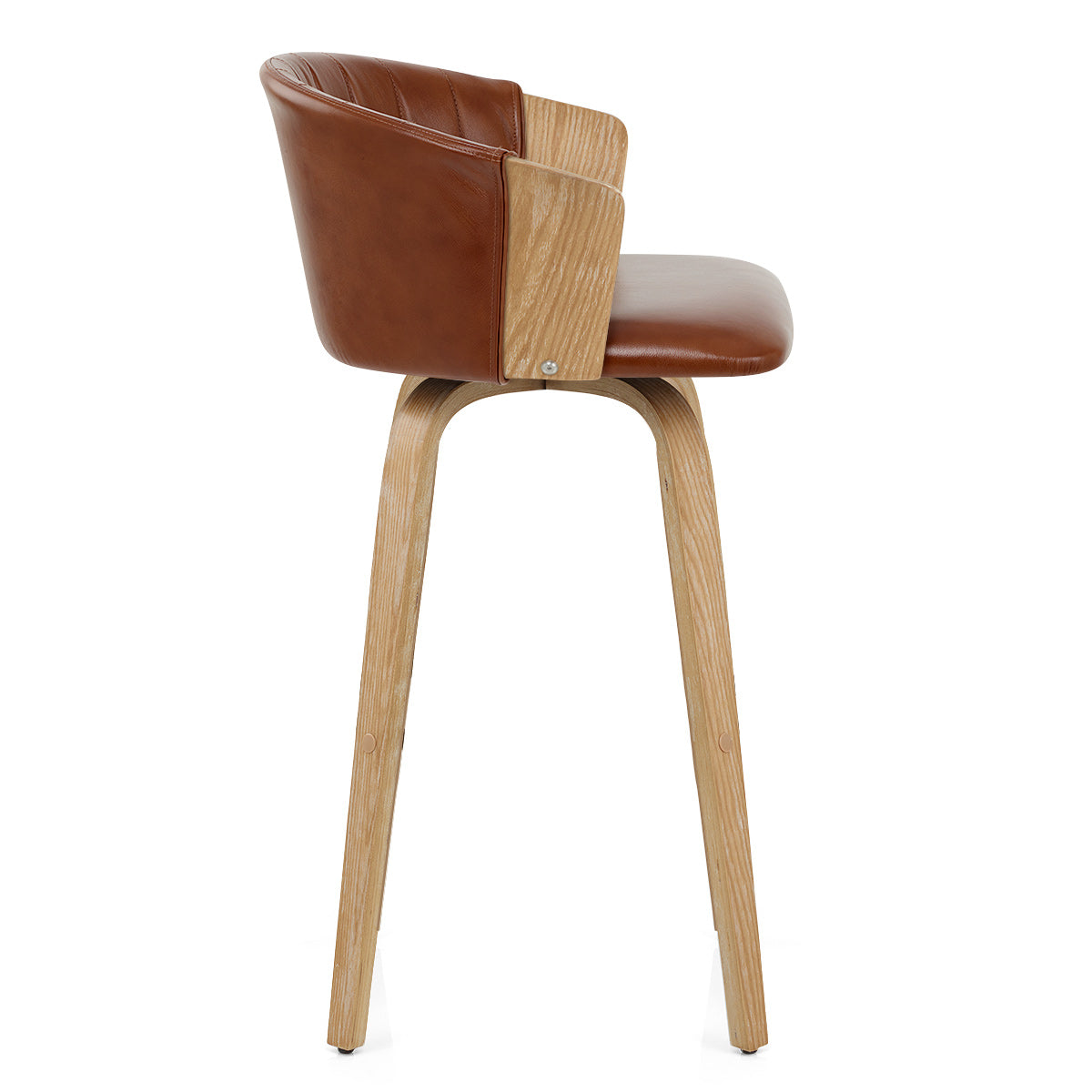 Tabouret de Bar Cuir Véritable Bois - Coral Marron