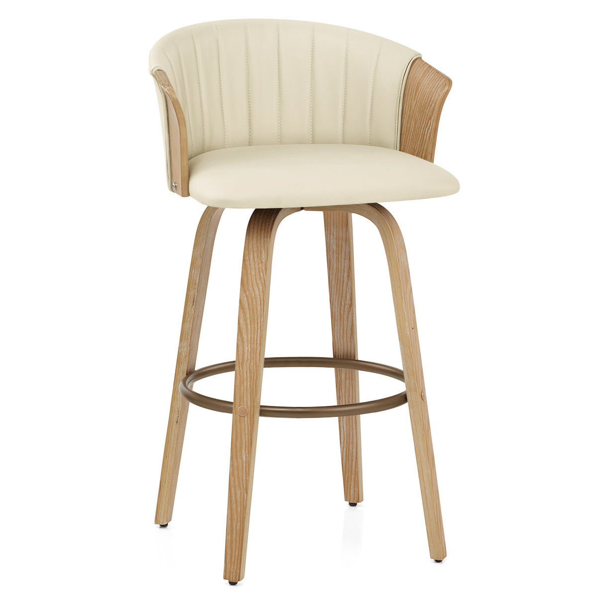Tabouret de Bar Cuir Véritable Bois - Coral Crème