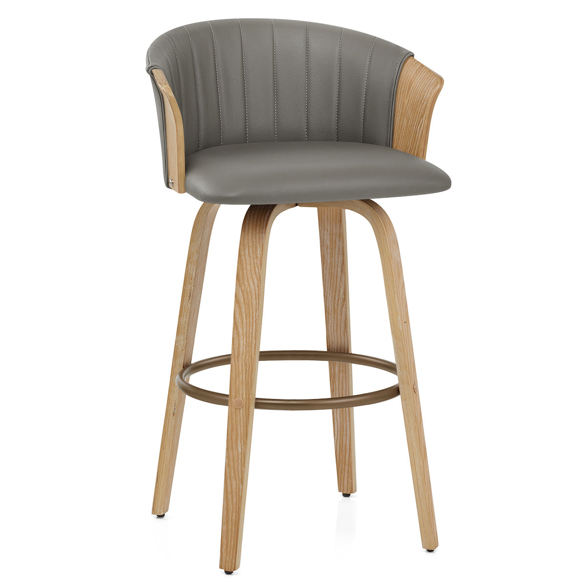Tabouret de Bar Cuir Véritable Bois - Coral Gris