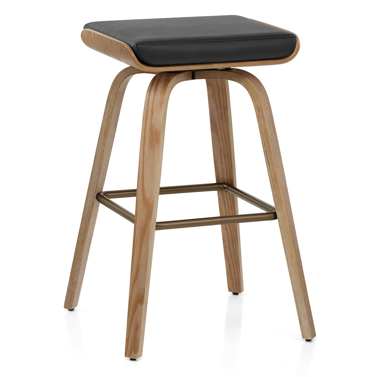 Tabouret de Bar Cuir Véritable Bois - Remy Noir
