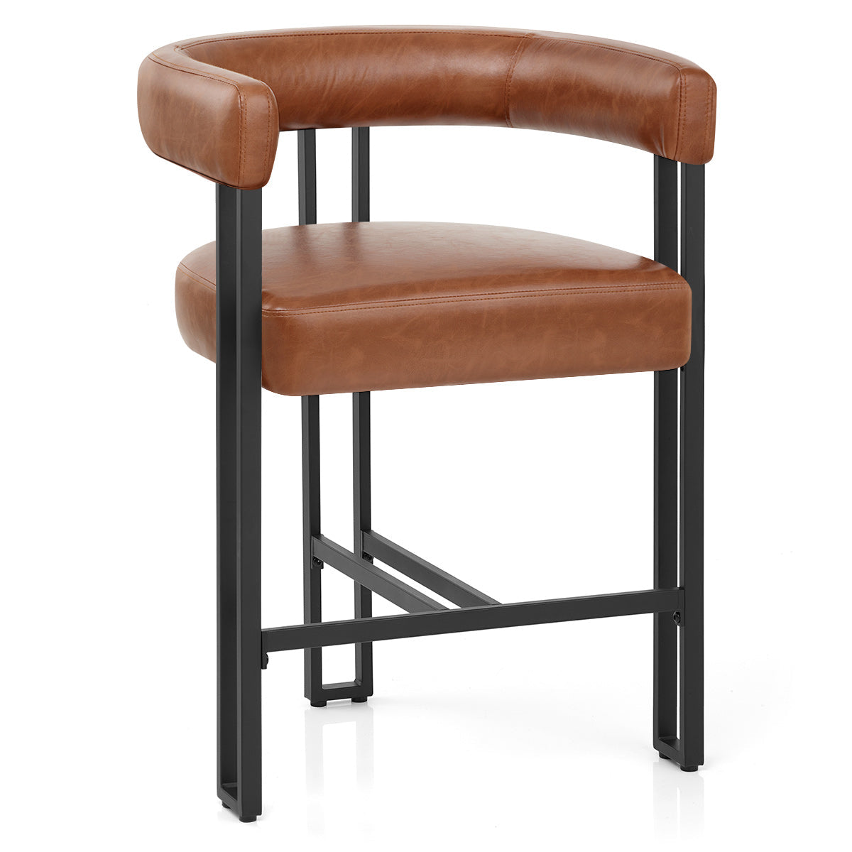 Tabouret de Bar Métal Faux Cuir - Gigi Marron Antique