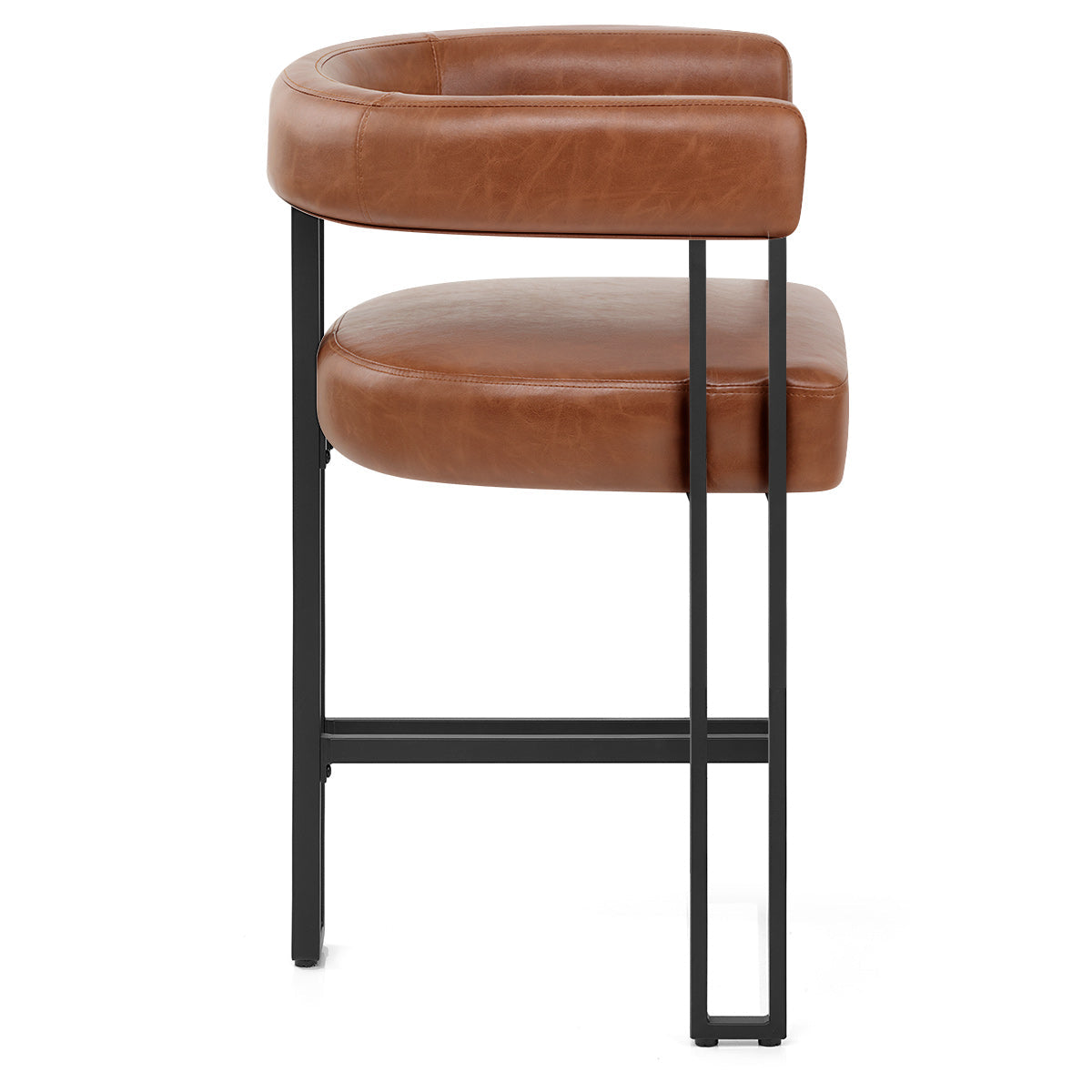 Tabouret de Bar Métal Faux Cuir - Gigi Marron Antique
