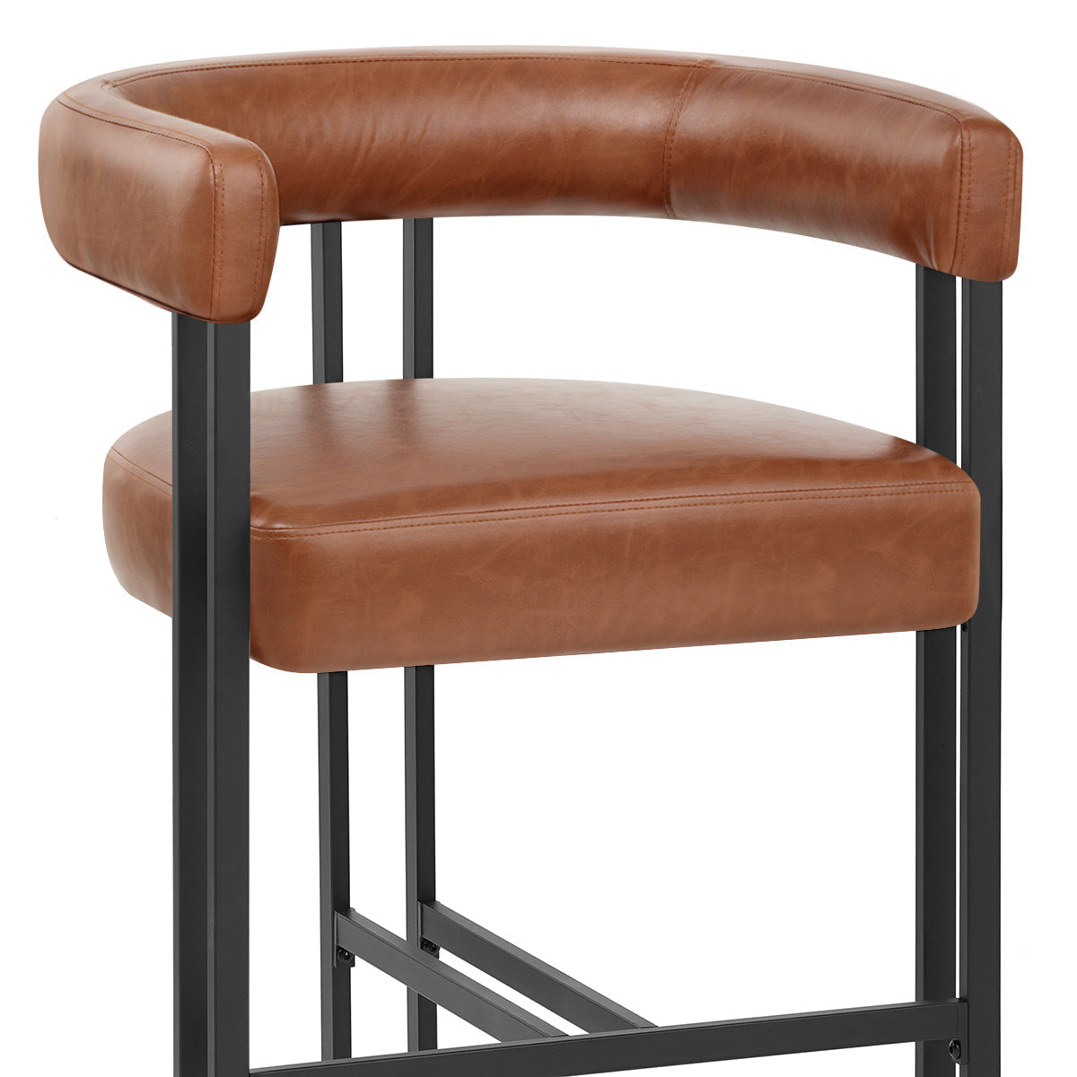 Tabouret de Bar Métal Faux Cuir - Gigi Marron Antique