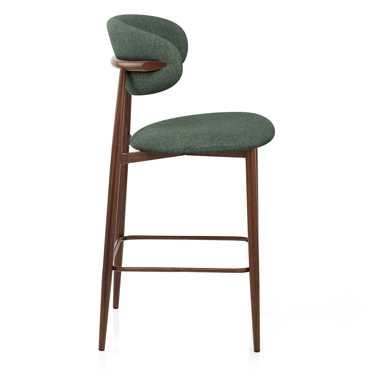 Tabouret de Bar Effet Noyer Tissu - Harrow Vert