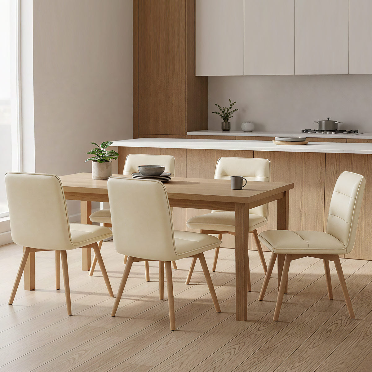 Chaise Cuir Véritable Bois - Ciro Crème