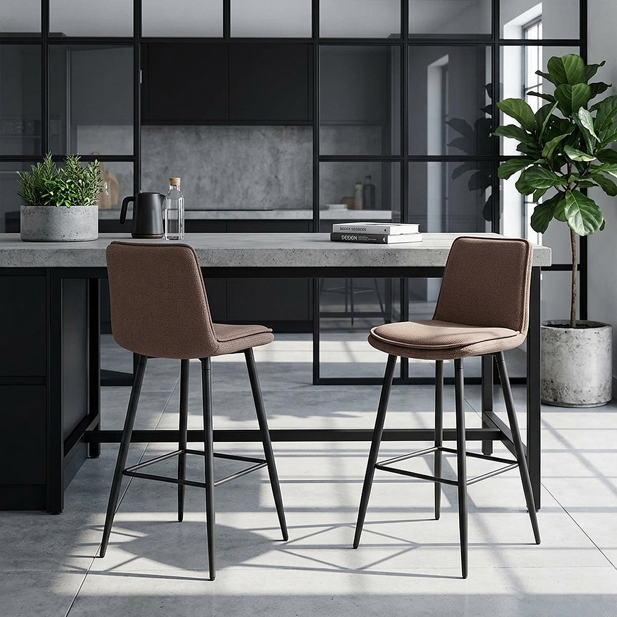 Tabouret de Bar Tissu - Abi Marron 