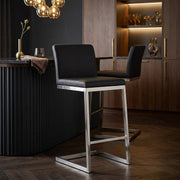 Tabouret Faux Cuir Chrome Brossé - Ace Noir 