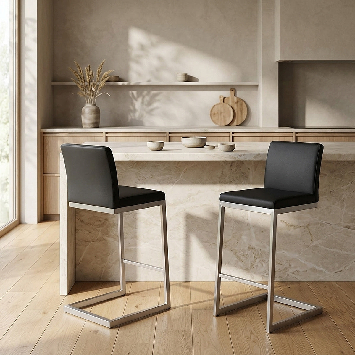 Tabouret Faux Cuir Chrome Brossé - Ace Noir 