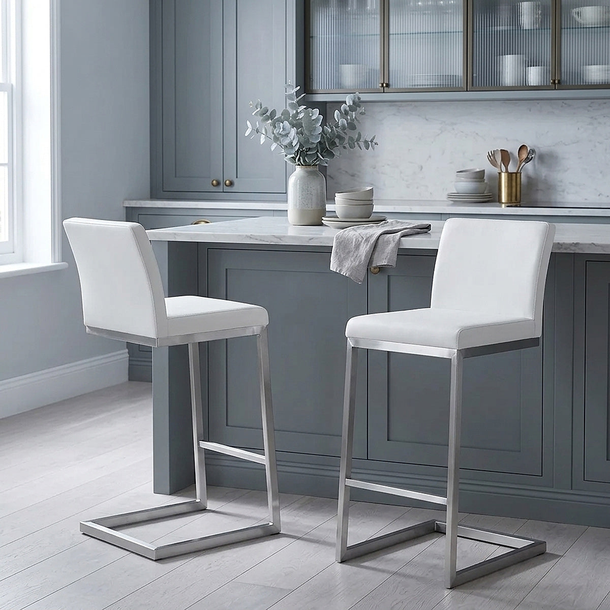Tabouret Faux Cuir Chrome Brossé - Ace Blanc 