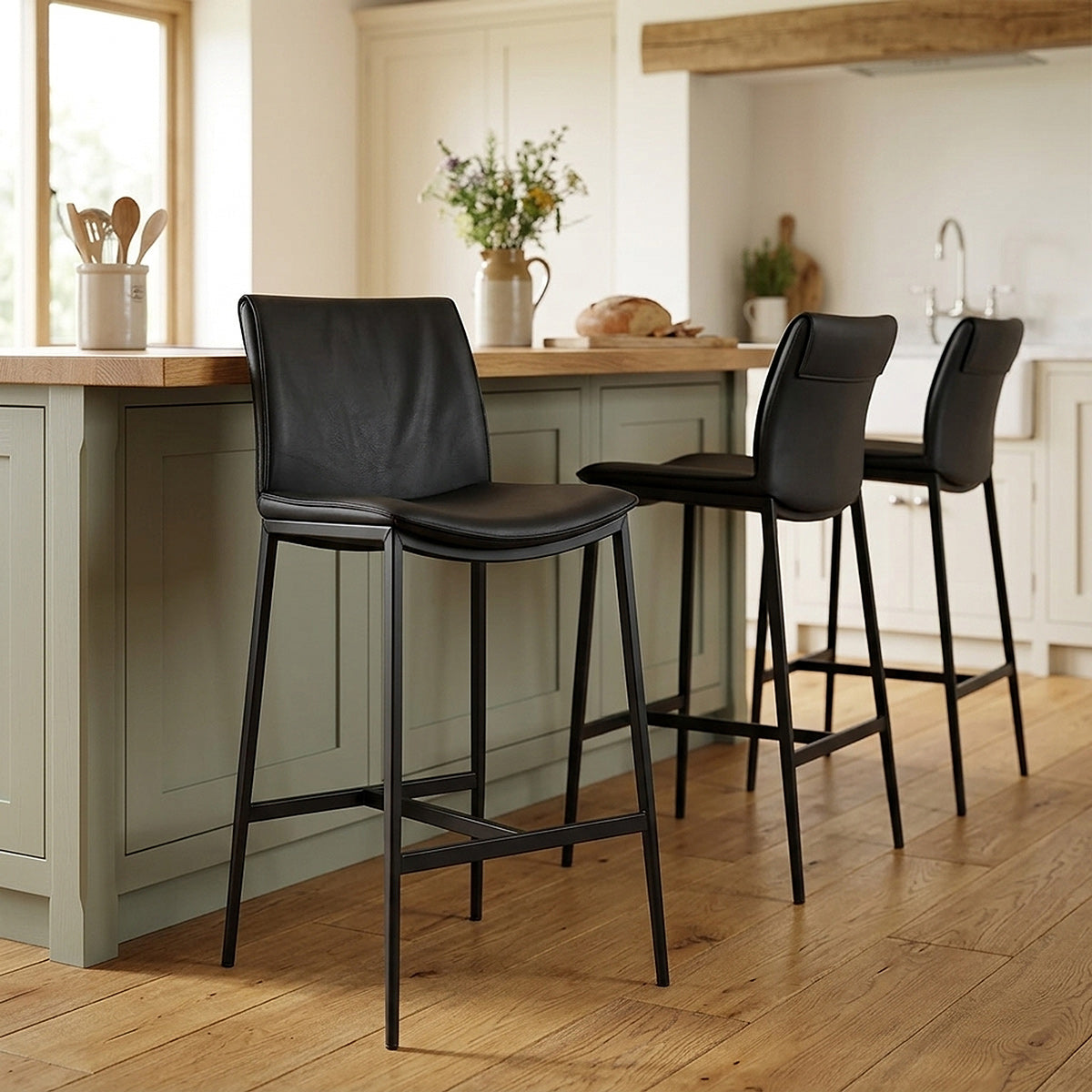 Tabouret Cuir Veritable - Addison Noir 