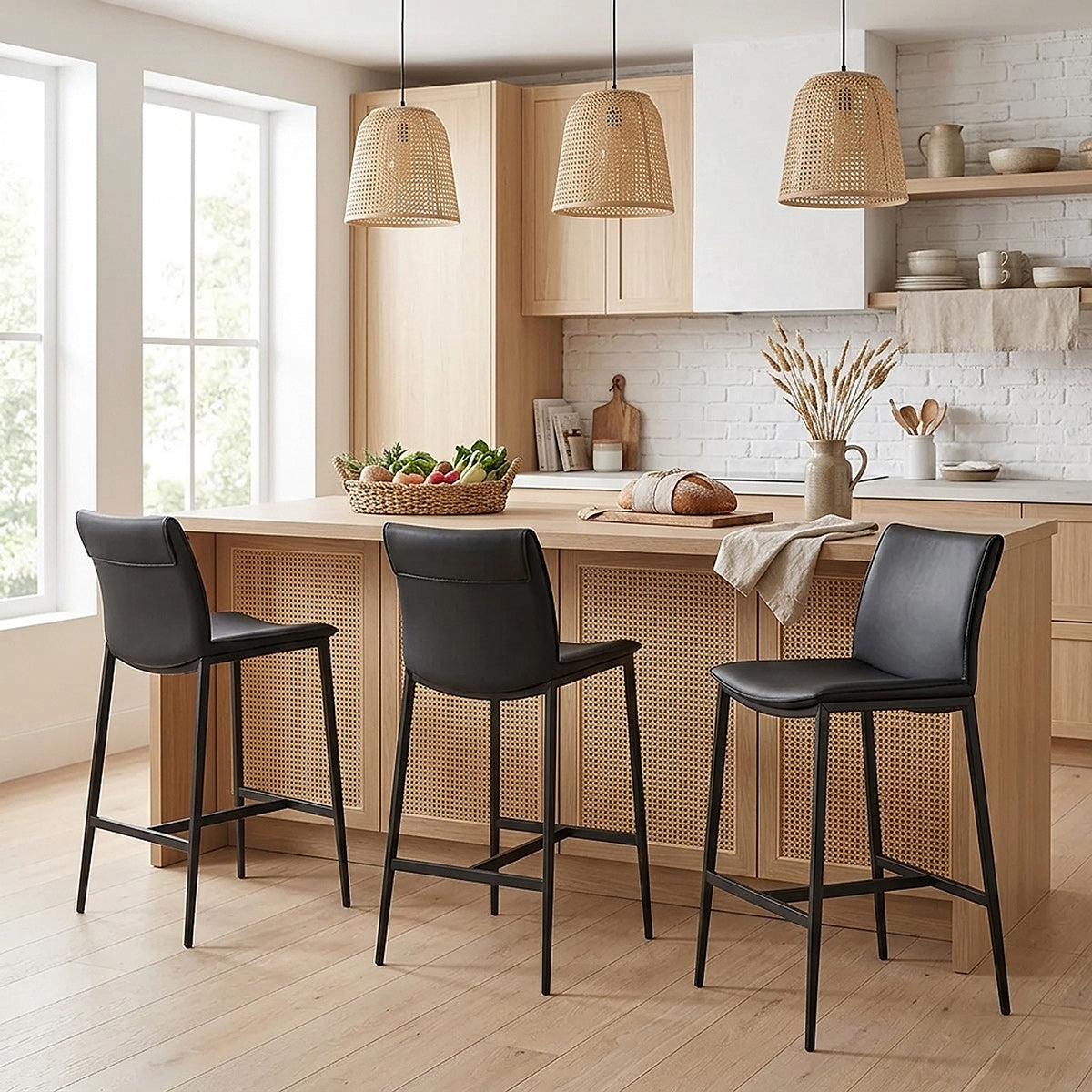Tabouret Cuir Veritable - Addison Noir 