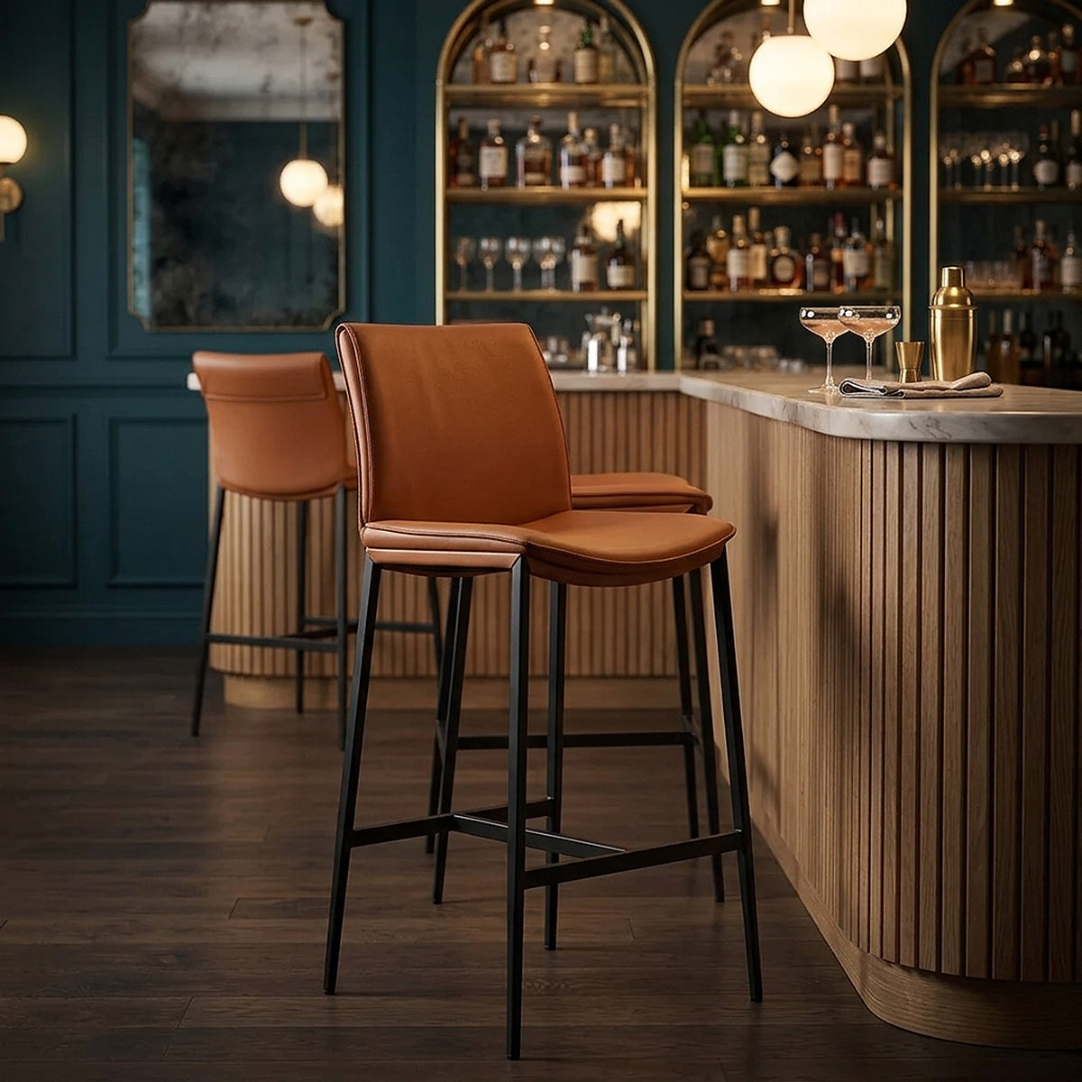 Tabouret Cuir Veritable - Addison Marron 