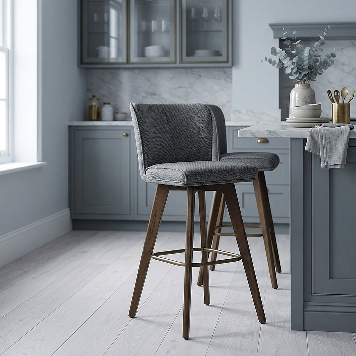 Tabouret Chêne foncé Tissu - Aldo Gris Foncé 