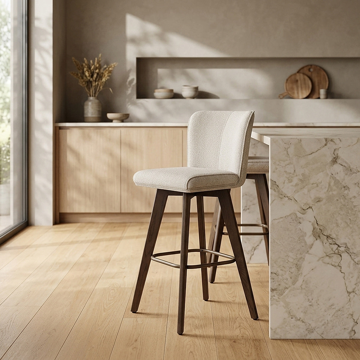 Tabouret Chêne foncé Tissu - Aldo Crème 