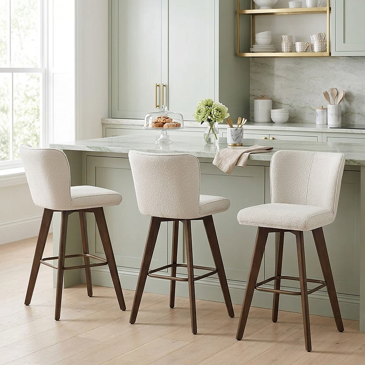 Tabouret Chêne foncé Tissu - Aldo Crème 