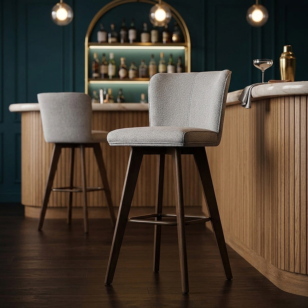 Tabouret Chêne foncé Tissu - Aldo Gris 