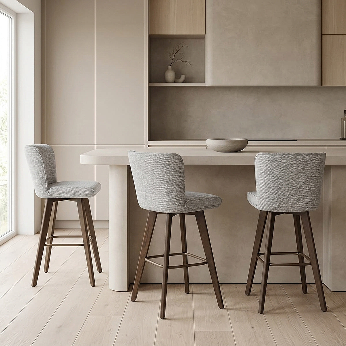 Tabouret Chêne foncé Tissu - Aldo Gris 