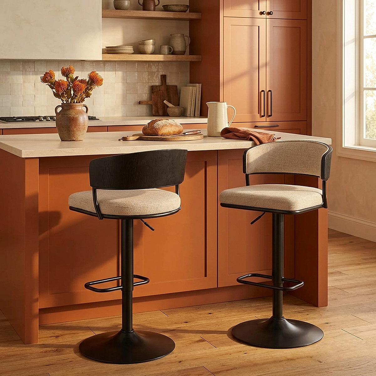 Tabouret de bar Tissu - Alexa Crème 