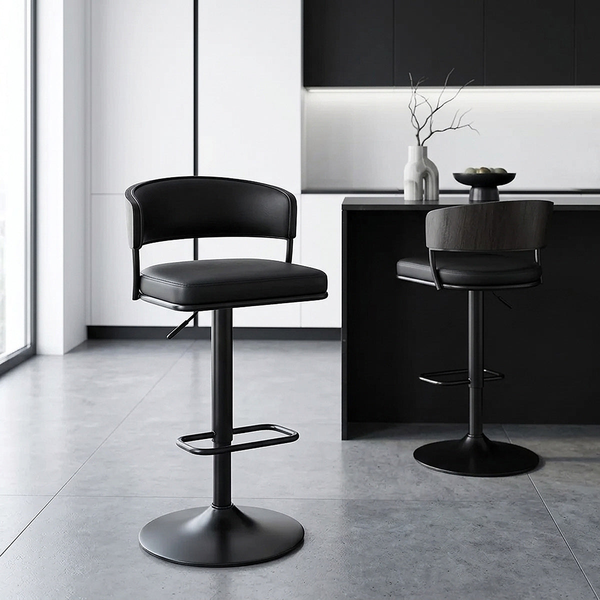 Tabouret Cuir Véritable - Alexa Noir 