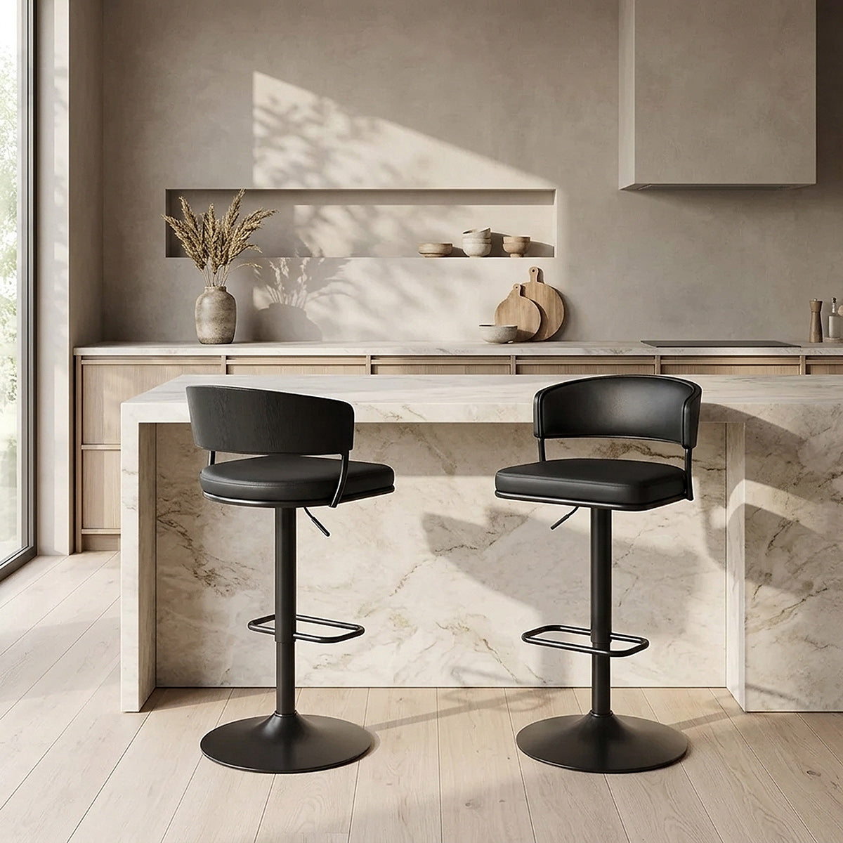 Tabouret Cuir Véritable - Alexa Noir 