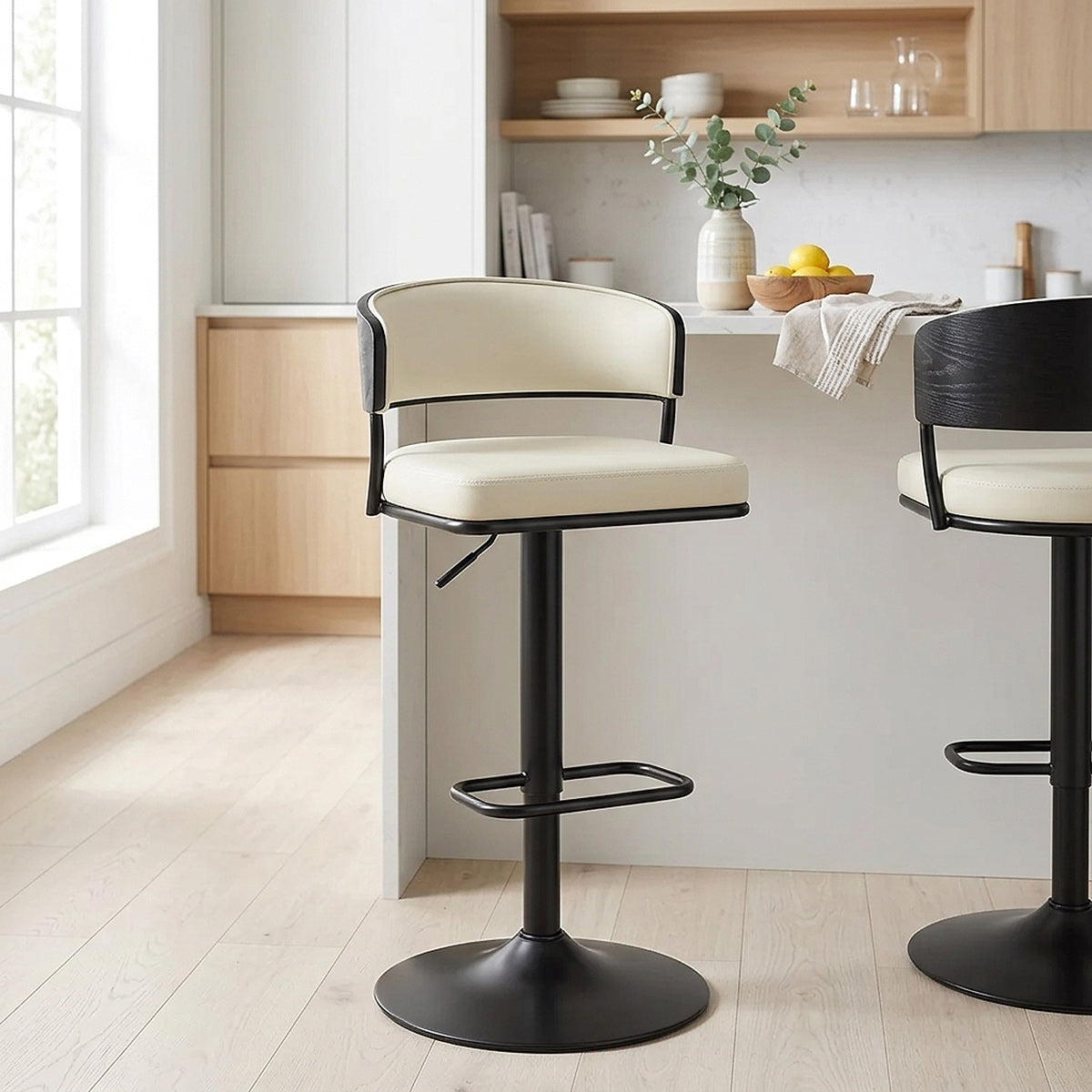 Tabouret Cuir Véritable - Alexa Crème 
