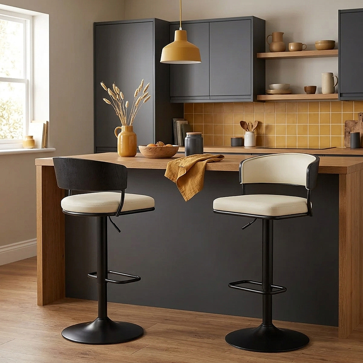Tabouret Cuir Véritable - Alexa Crème 