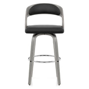 Alicia Grey Wooden Stool Black Real Leather