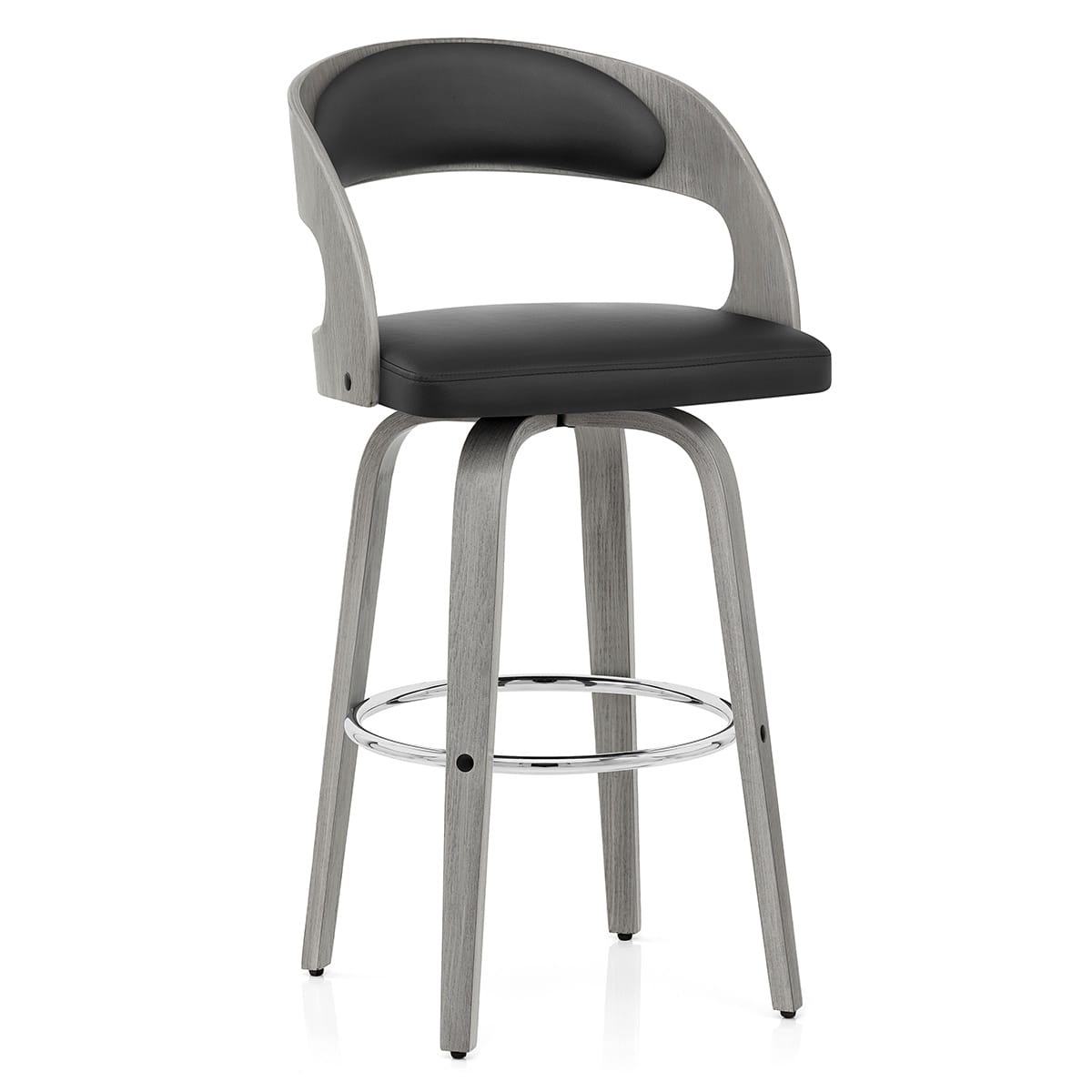 Alicia Grey Wooden Stool Black Real Leather