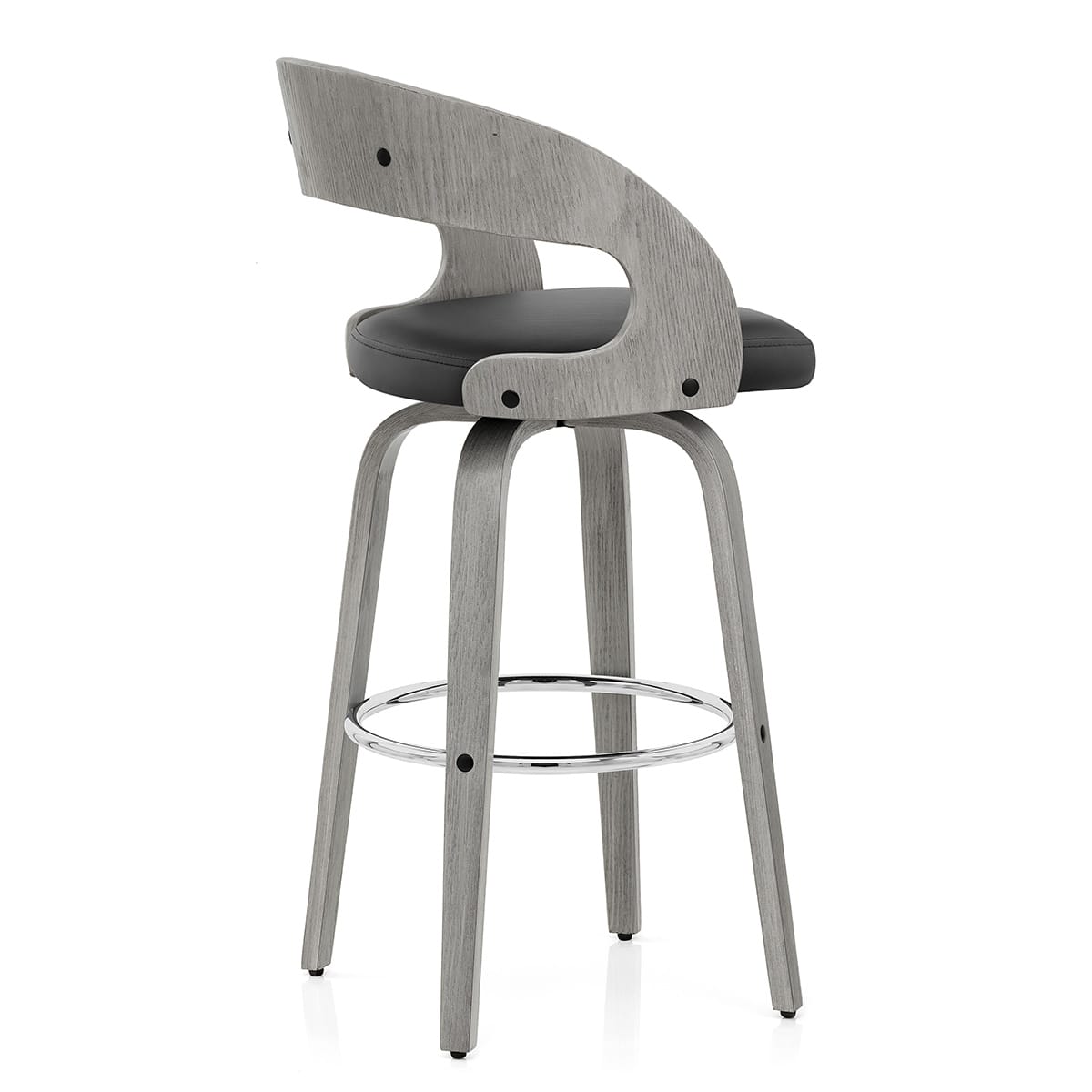 Alicia Grey Wooden Stool Black Real Leather