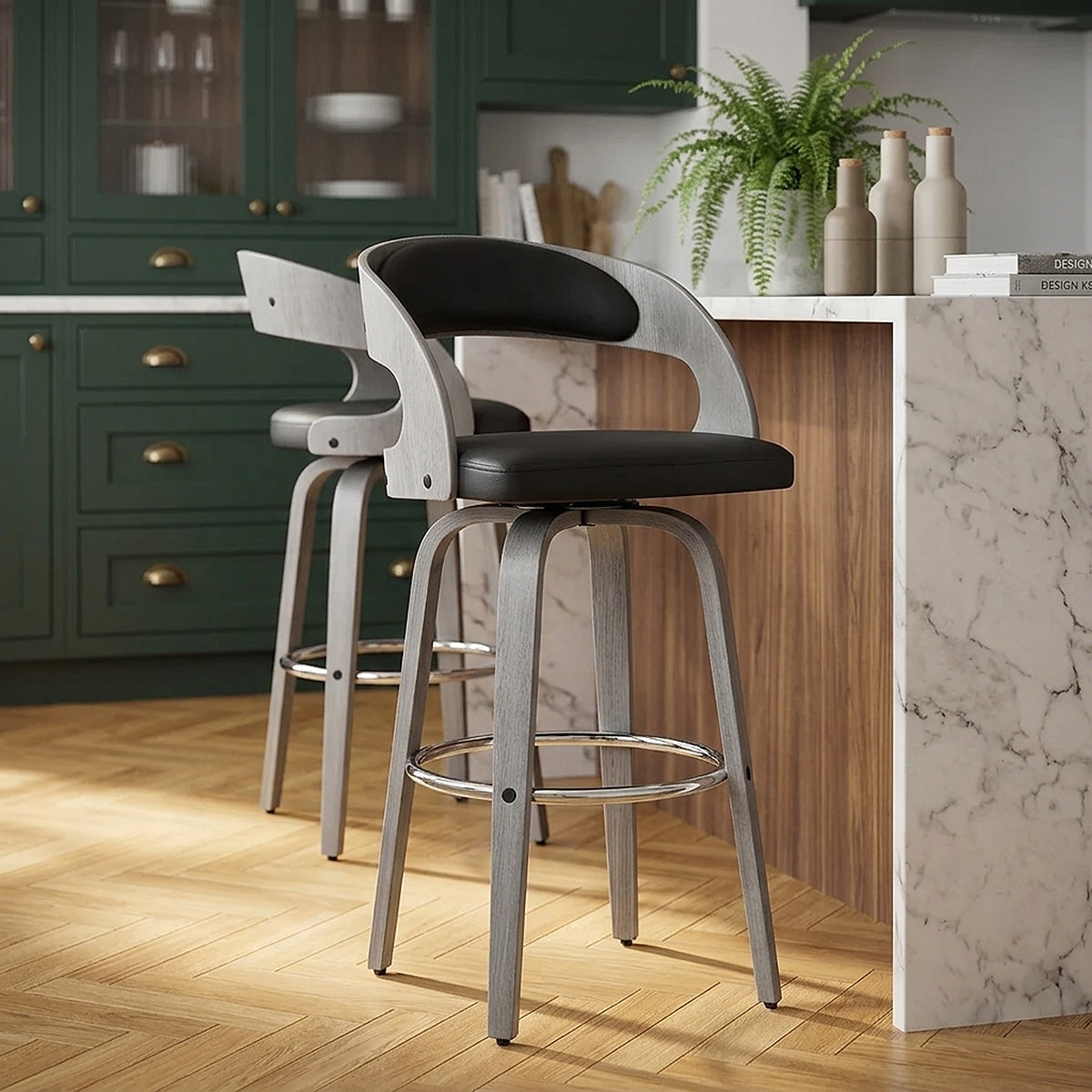 Tabouret Cuir Véritable - Alicia Noir 