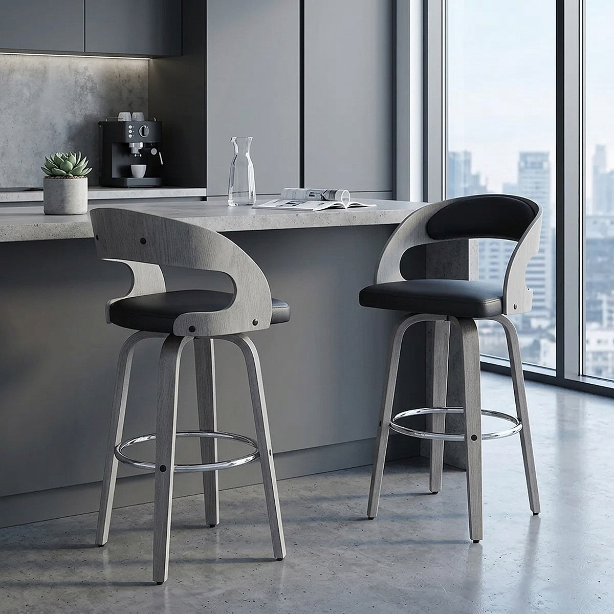 Tabouret Cuir Véritable - Alicia Noir 